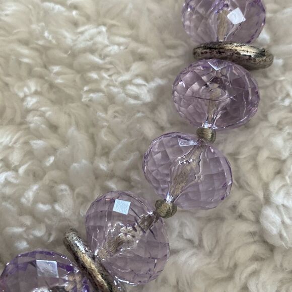 Chunky Textured Acrylic Purple and Silver-Tone Statement Necklace - Picture 6 of 7